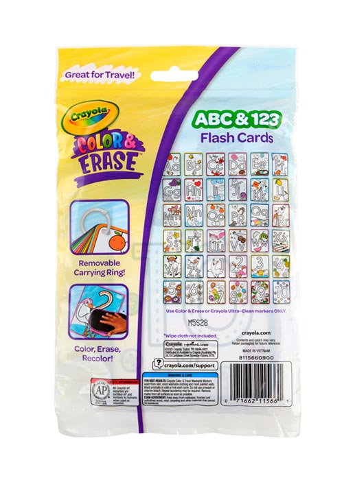 Color & Erase Reusable Activity Set – Alphabet & Number Learning Cards back view.
