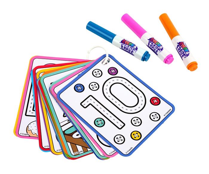 Color & Erase Reusable Activity Set – Alphabet & Number Learning Cards contents.