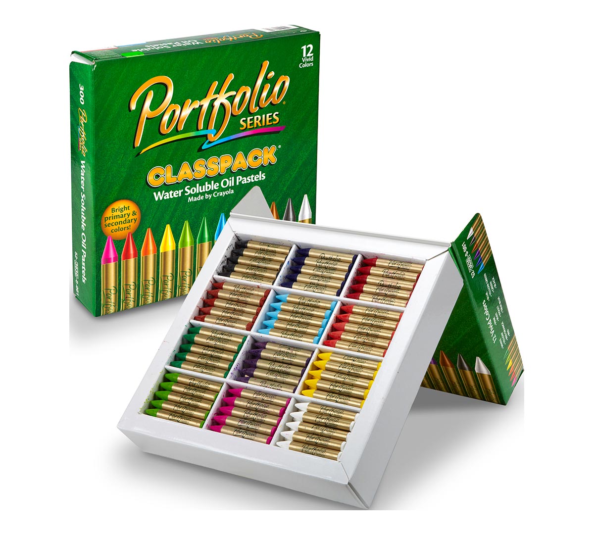 Portfolio Series Oil Pastel Classpack 300 count front view with package open