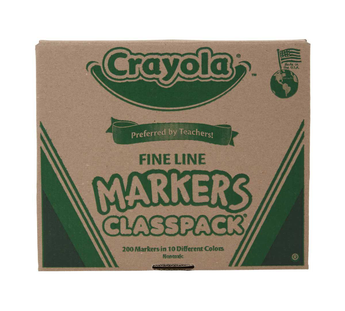 Ultra-clean washable fine line markers classpack 200 count 10 colors. Front of packaging.