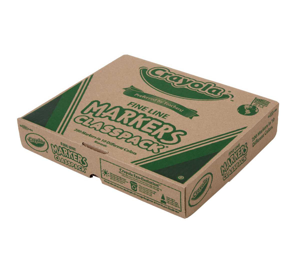 Ultra-clean washable fine line markers classpack 200 count 10 colors. Packaging right side view.