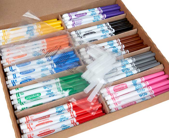 Ultra-clean washable markers fine line classpack, 200 count, 10 colors.  contents inside open box.