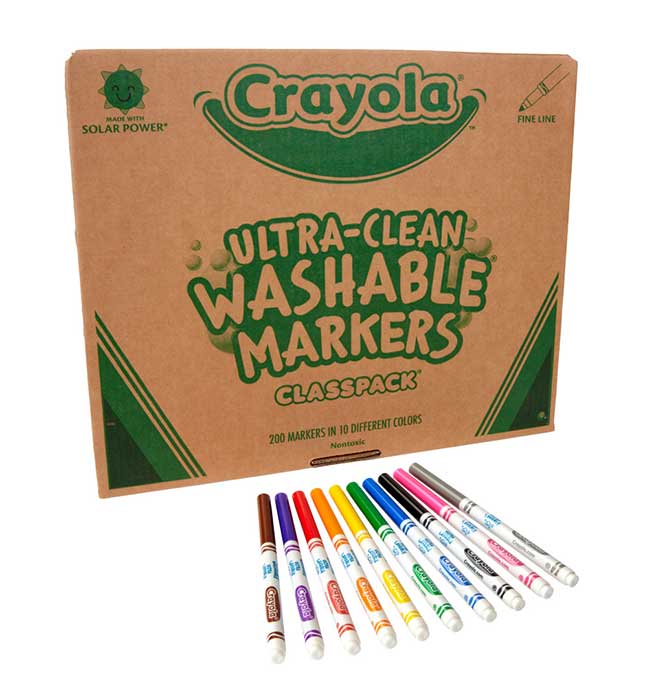 Ultra-Clean Washable Fine Line Markers Classpack, 200 Count, 10 Colors. packaging and 10 included colors.