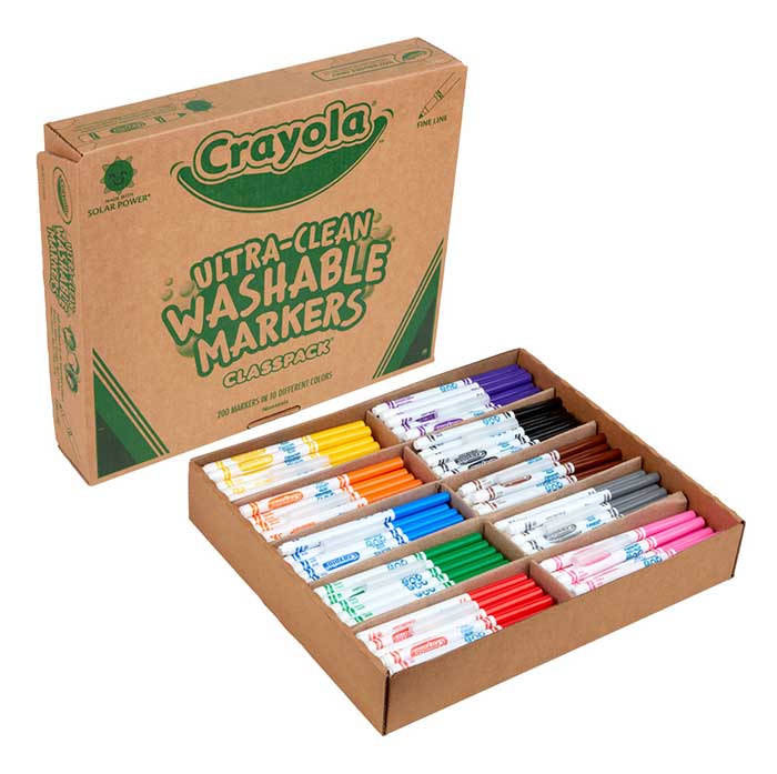 Ultra-Clean Washable Fine Line Markers Classpack, 200 Count, 10 Colors. Packaging and contents.