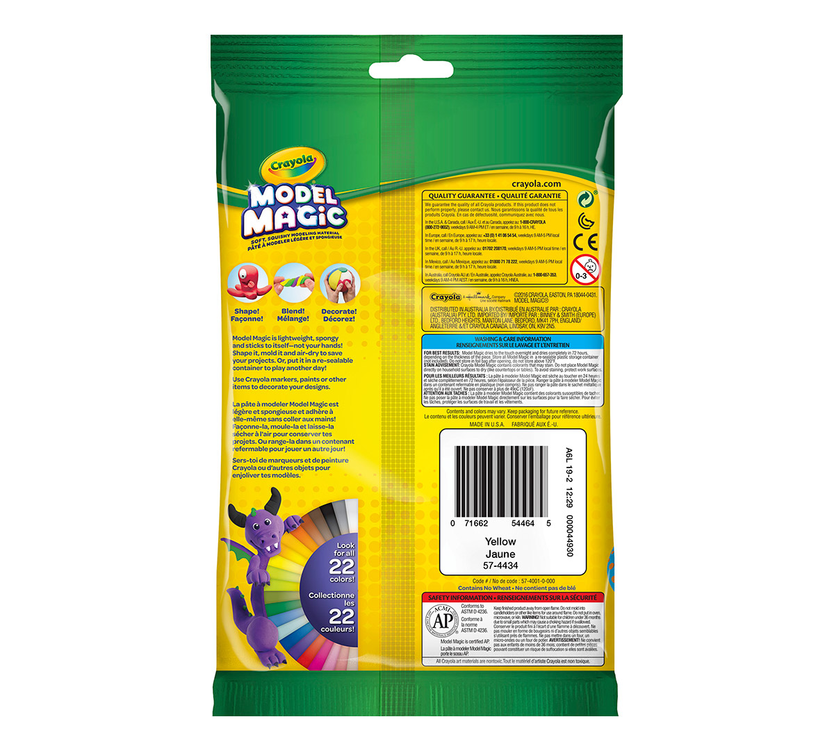 Model Magic 4 ounce yellow package back