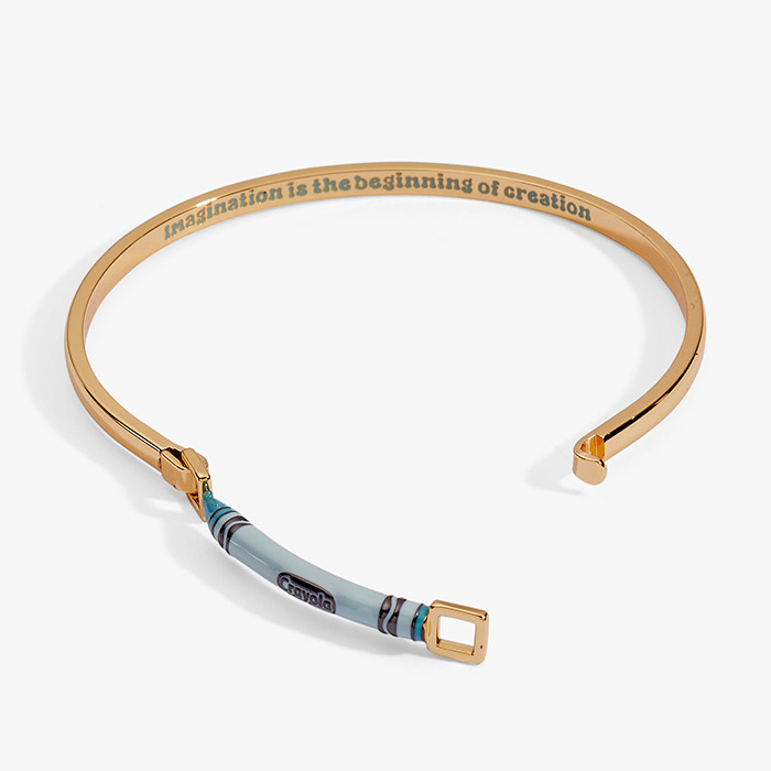 Crayola Teacher Appreciation Crayon Tension Bangle. Gold open view.
