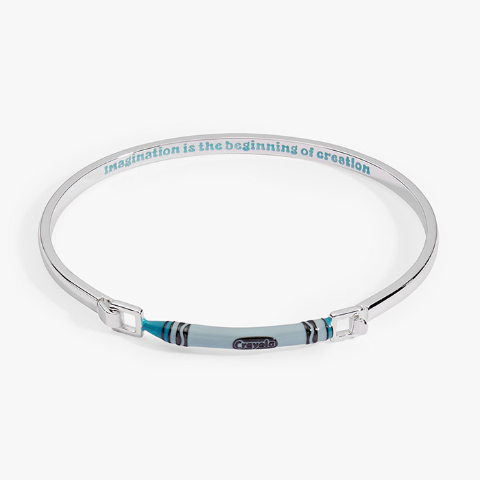 Crayola Teacher Appreciation Crayon Tension Bangle. Silver flat view.