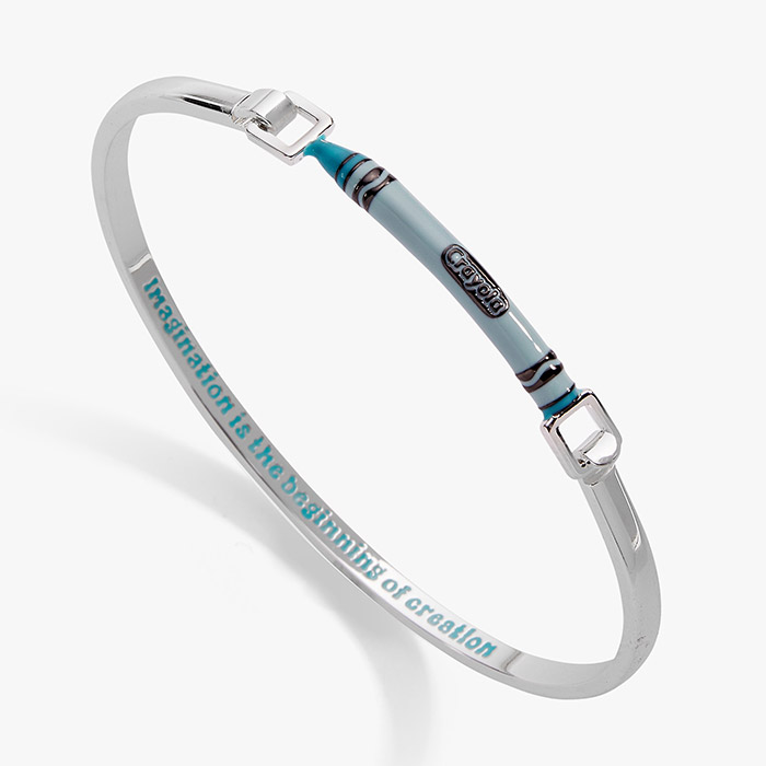 Crayola Teacher Appreciation Crayon Tension Bangle. Silver top view.