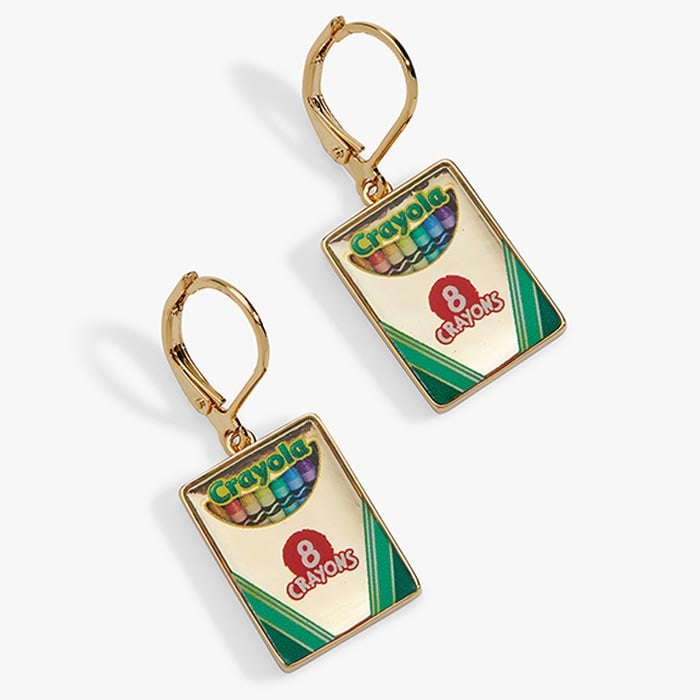 Crayola Teacher Appreciation Crayon Box Earrings front view.