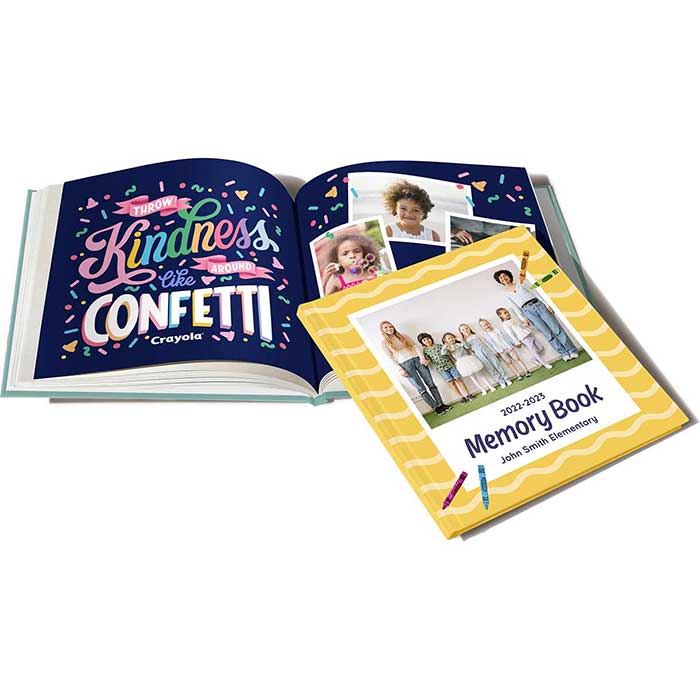 Crayola x Mixbook Photo Book Collection.  Closed and open memory books.