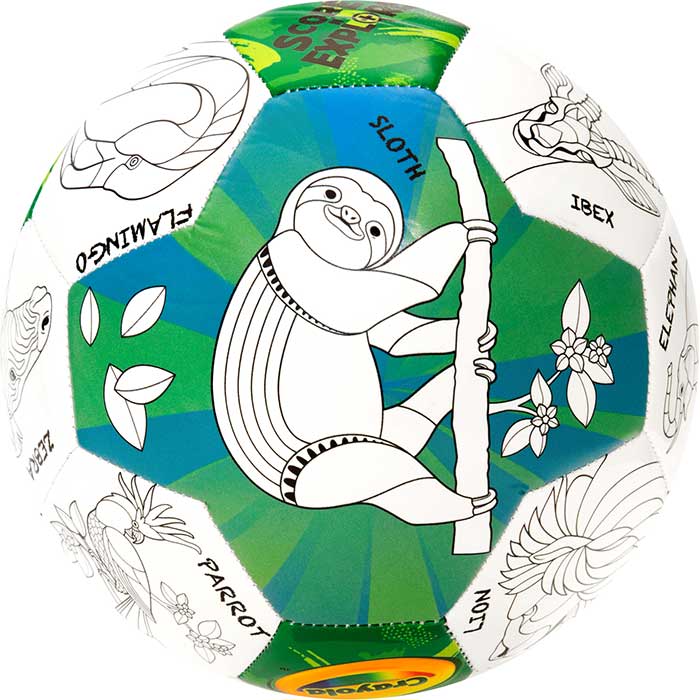 Crayola Score N' Explore Officially Licensed Size 5 Color Ball – Zoo Animals Explorer contents. sloth side.