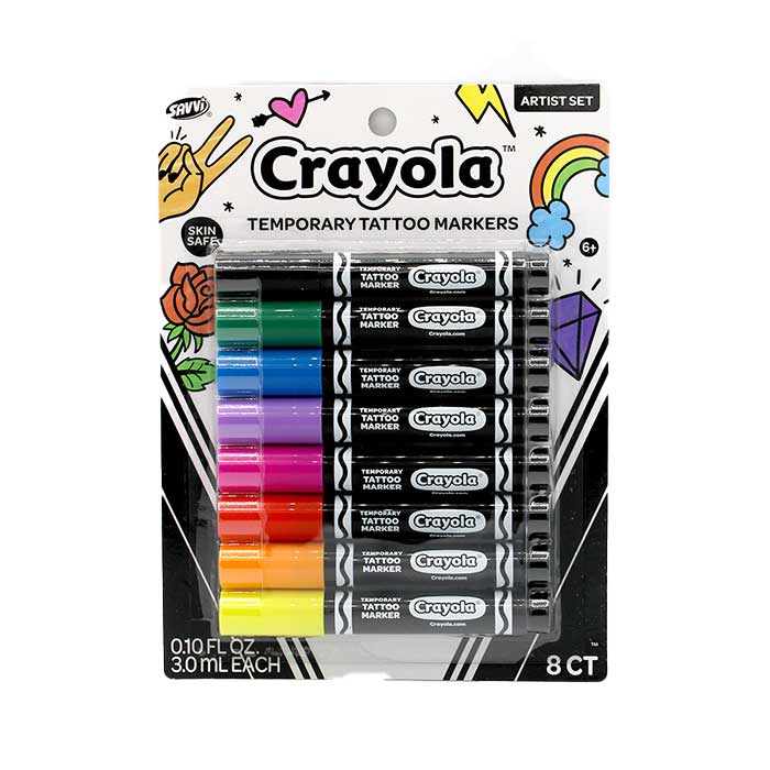 Crayola Temporary Tattoo Markers, 8 Count front view.