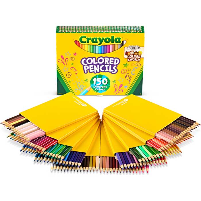 Classic & Colors of the World Colored Pencils, 150 Count. packaging and contents.