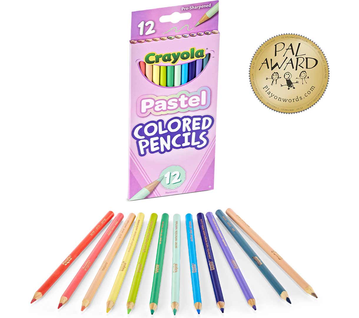 Pastel Colored Pencils  12 count. Packaging and contents with PAL Award badge.