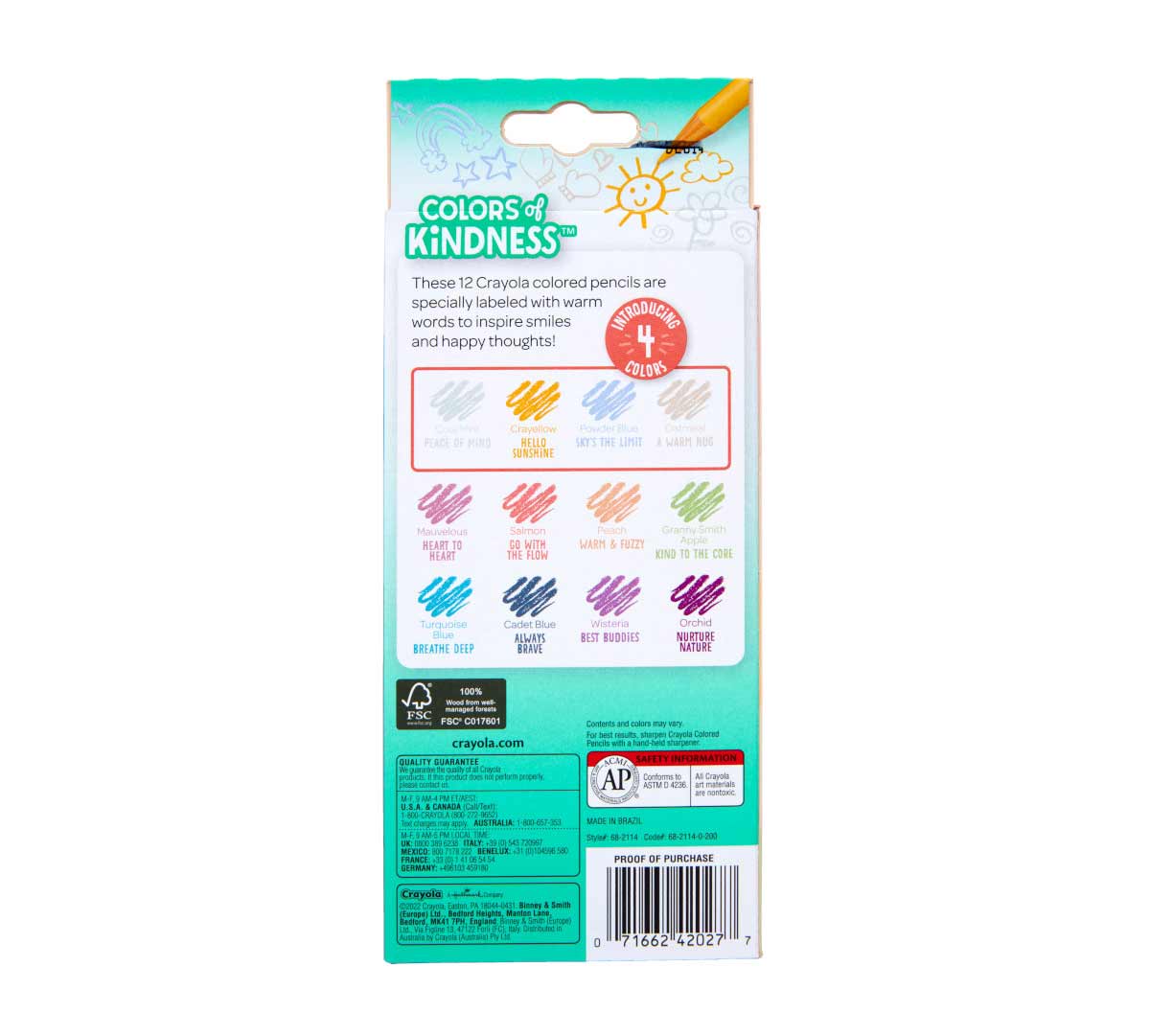 Colors of Kindness Colored Pencils  12 count back view.