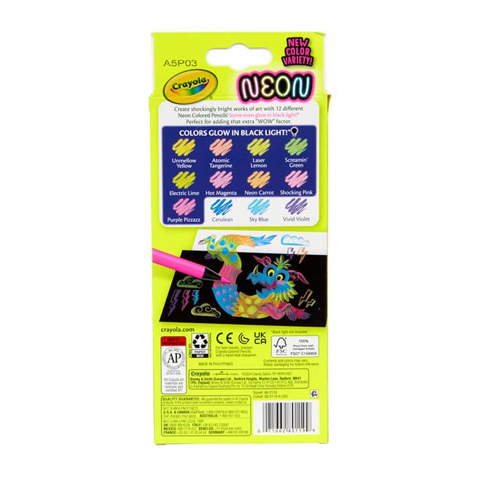 Crayola® 12ct Neon Colored Pencils back view