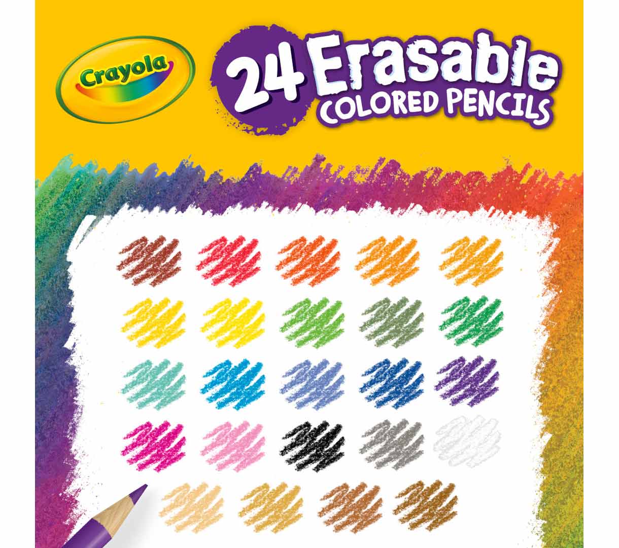 Erasable Colored Pencils  24 count. 24 Erasable colored pencils color swatches.