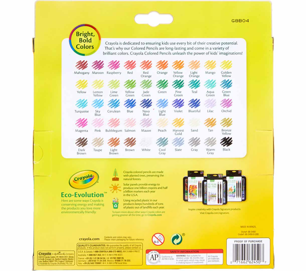 Erasable Colored Pencils  50 count back view with color swatches.