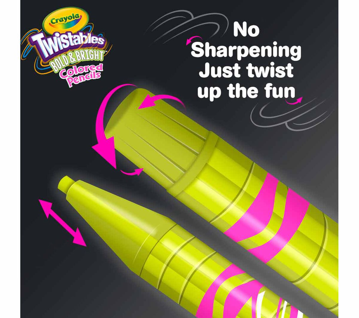 Twistables Colored Pencils Bold & Bright 12 Count. No sharpening, just twist up the fun.