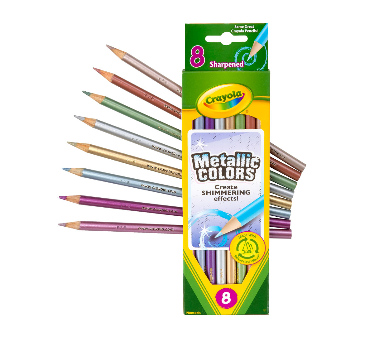 Metallic Colored Pencils  8 Count Pencils Out of Box and Front of Box