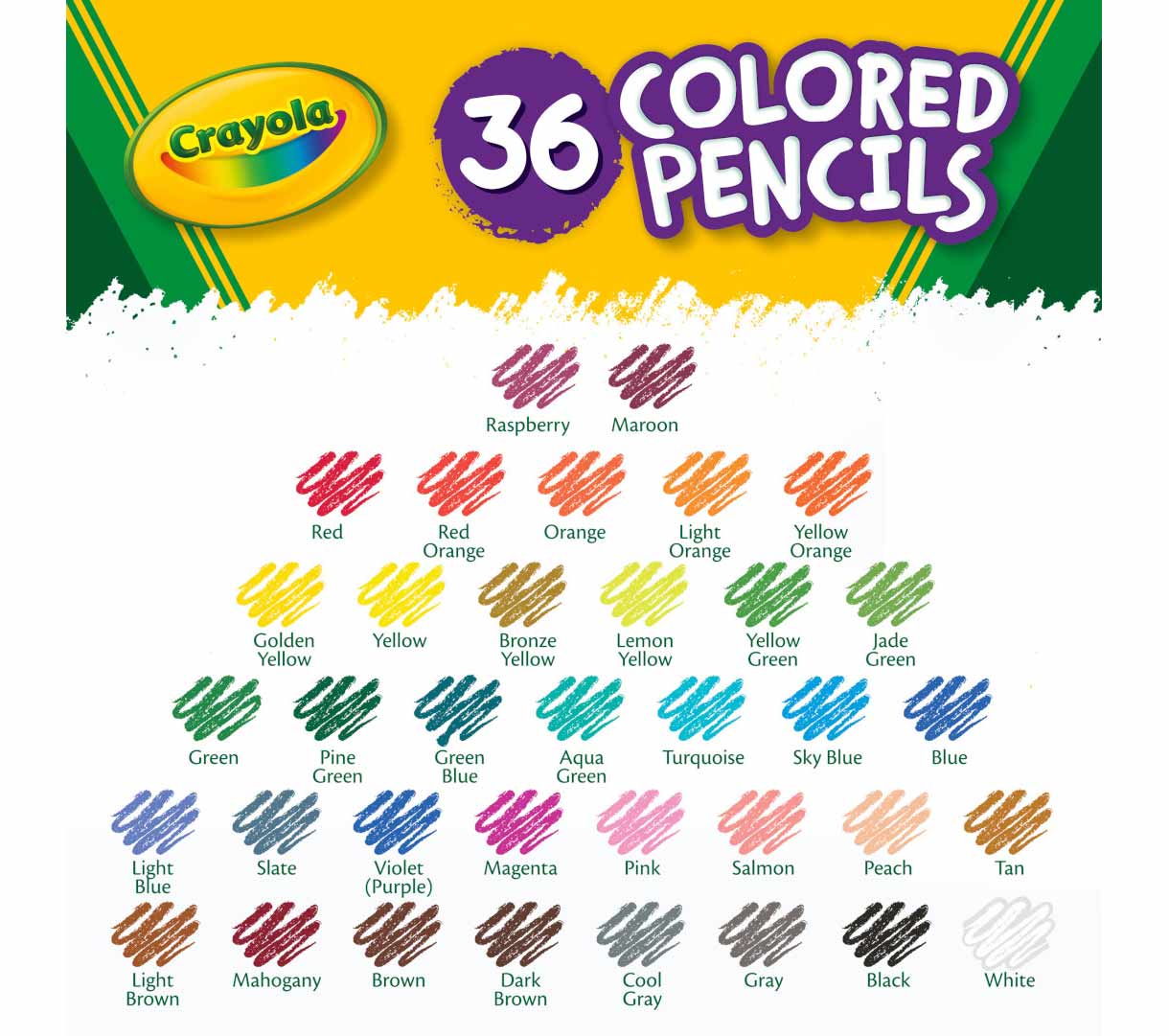 Colored Pencils 36 count  color swatches.