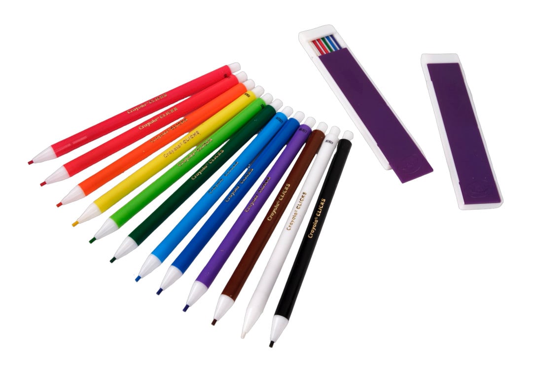 Crayola Clicks Colored Pencil Set, 12 Assorted Colors contents.