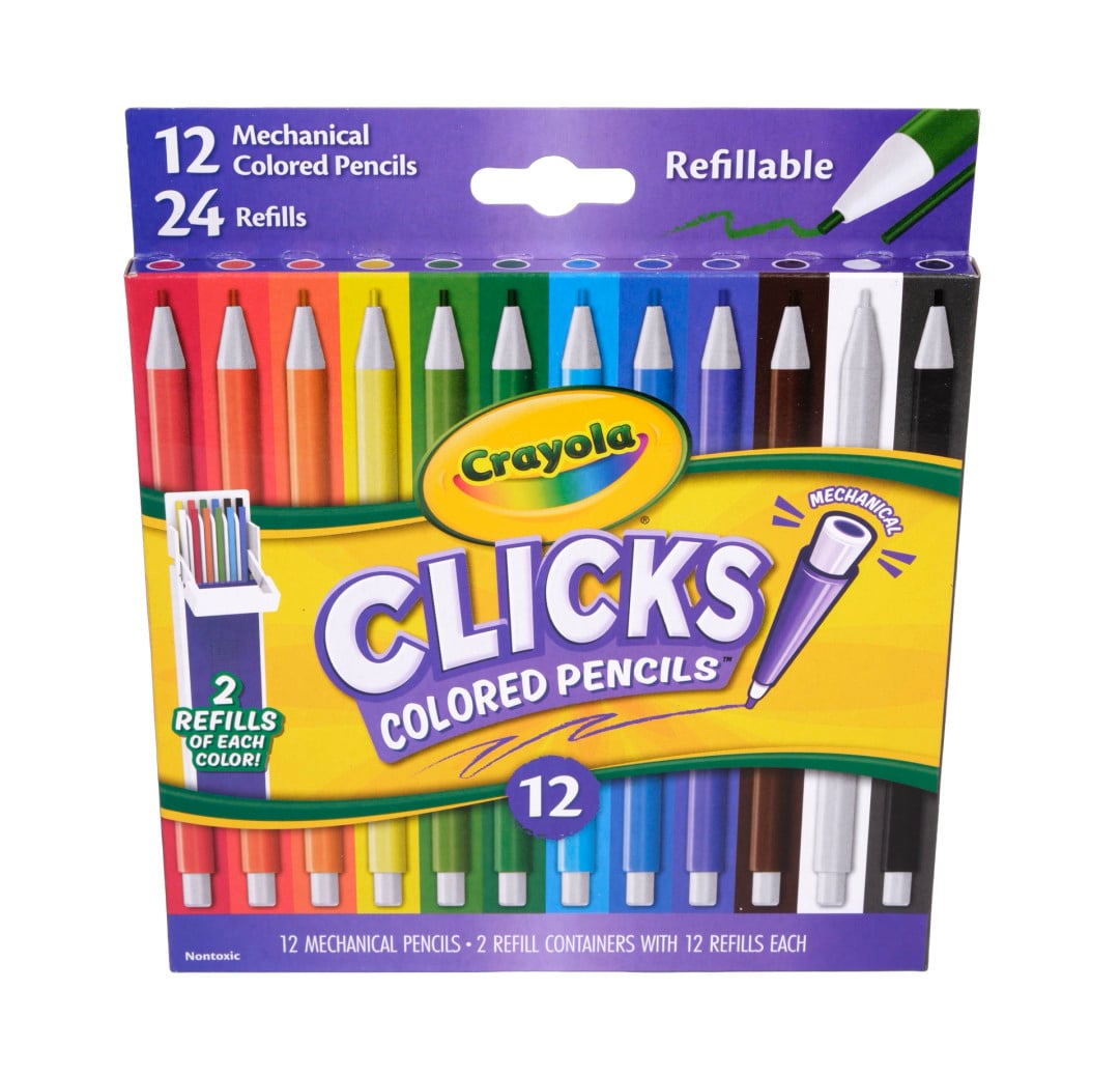 Crayola Clicks Colored Pencil Set, 12 Assorted Colors front view.