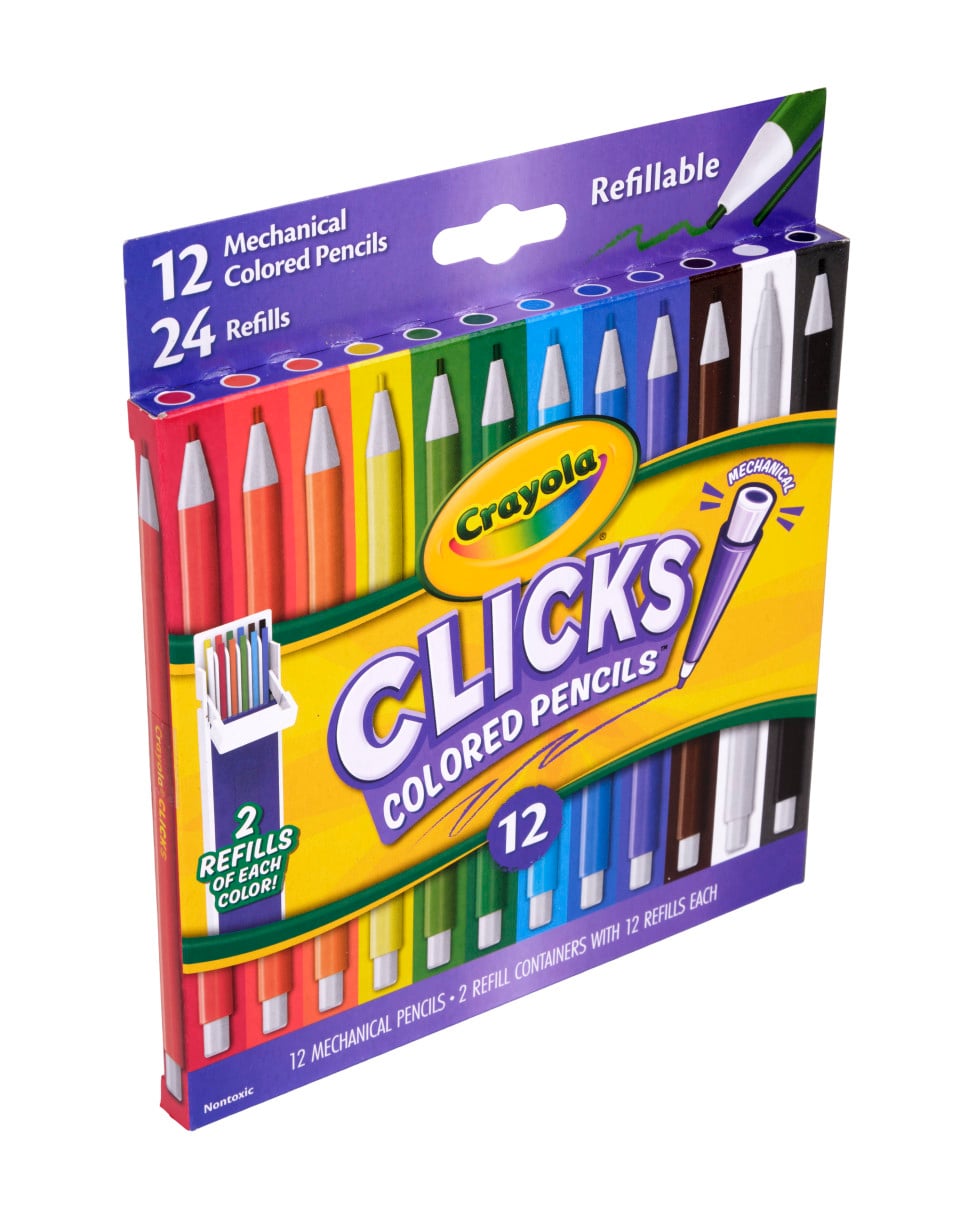Crayola Clicks Colored Pencil Set, 12 Assorted Colors side view.