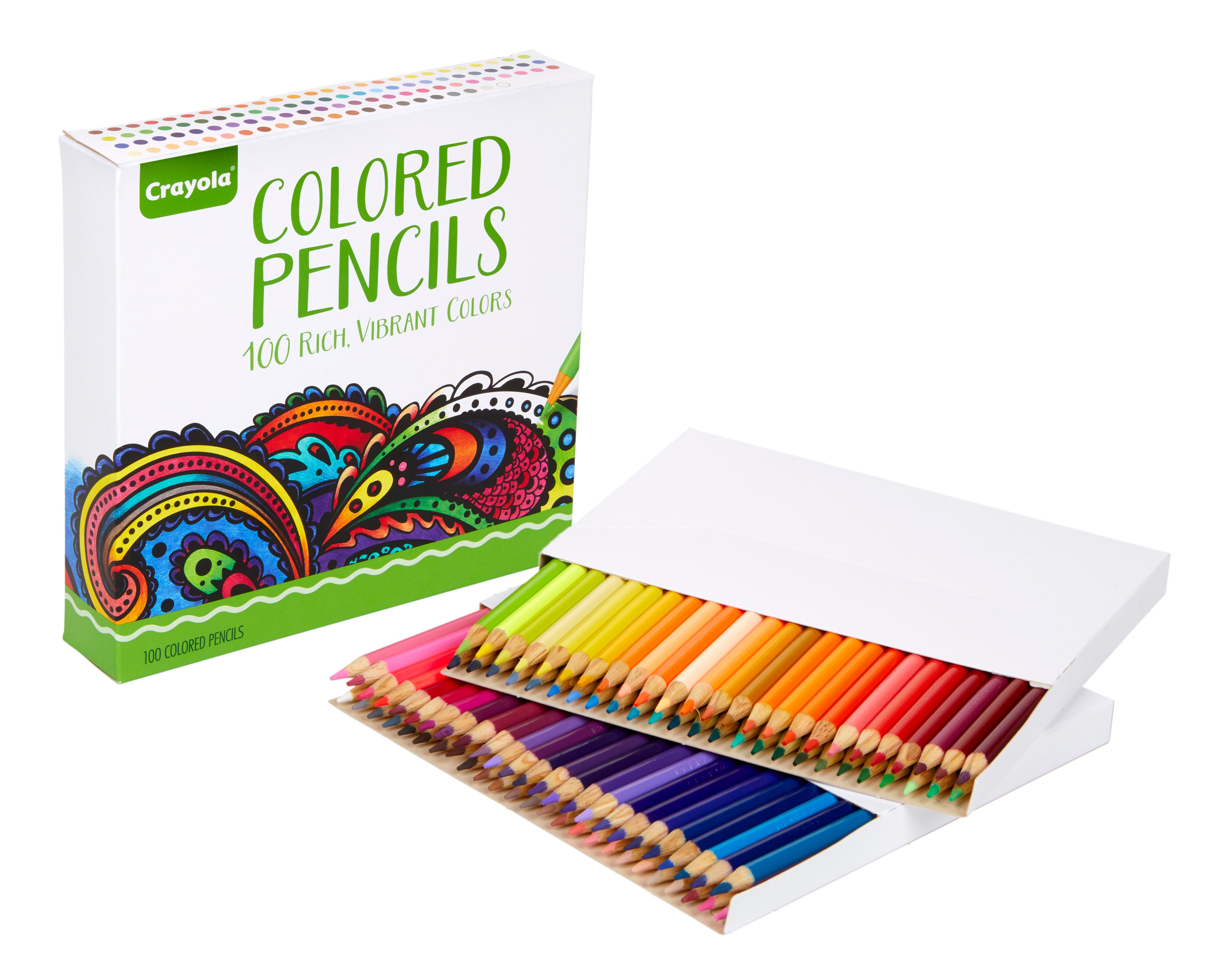 100 count Colored Pencils Front of package and pencils
