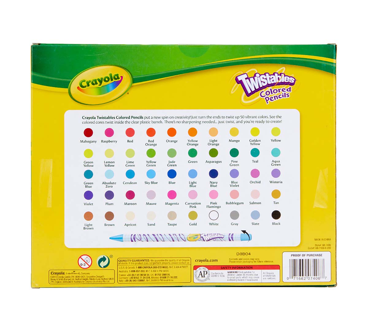 Twistables Colored Pencils 50 count back view