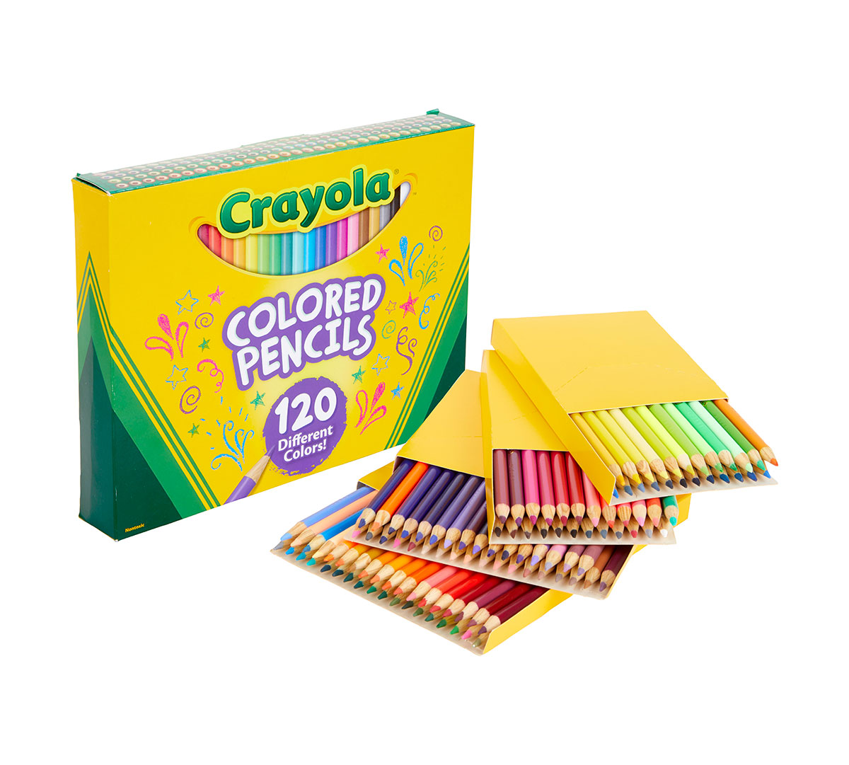 Crayola 120 Count Colored Pencils Front of box and pencils