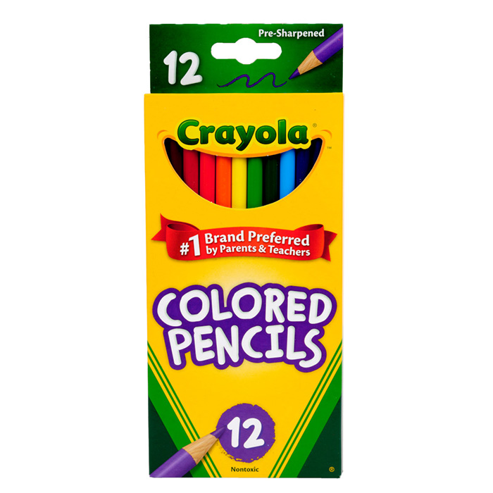 Colored Pencils, long, 12 count. front view.