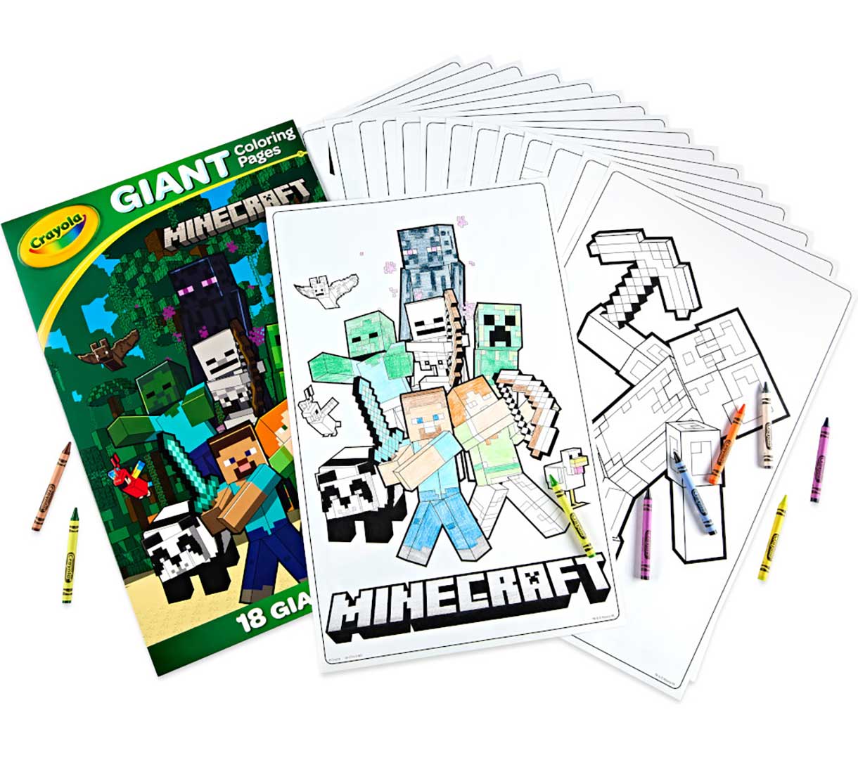 Minecraft giant coloring pages  18 count. packaging and contents partially colored.