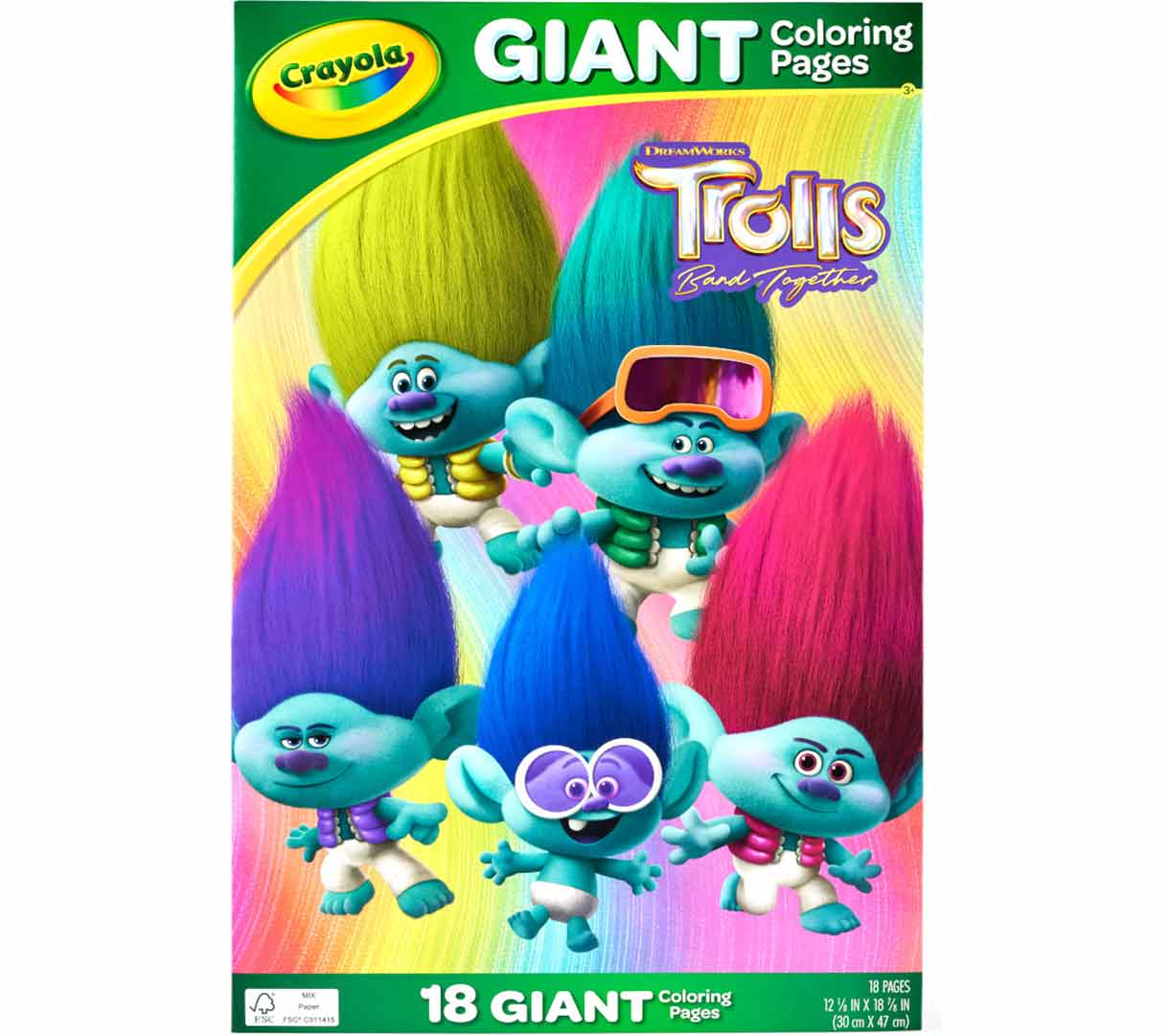 Trolls Giant Coloring Pages  18 count front view.