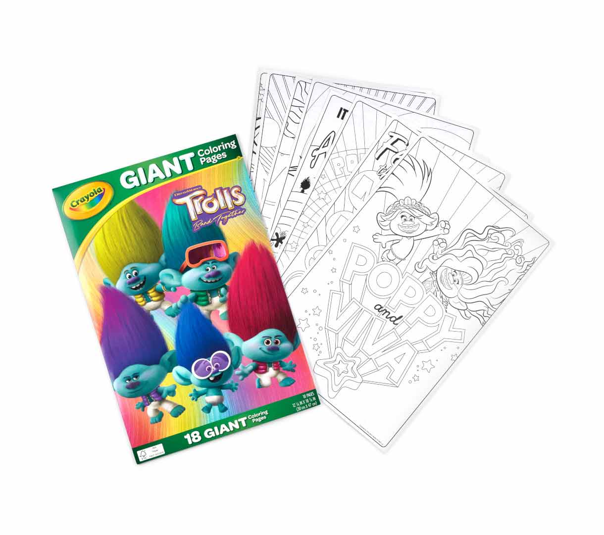 Trolls Giant Coloring Pages  18 count. Packaging and contents.