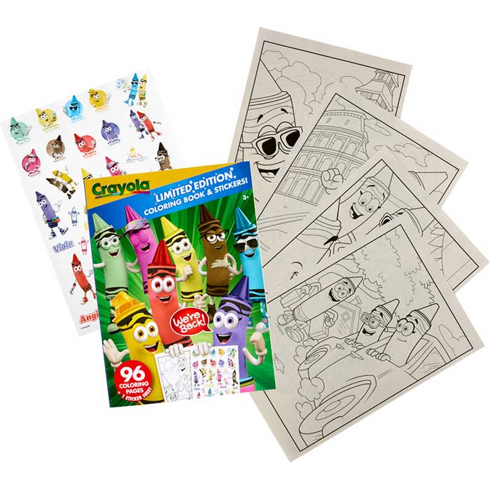 Limited Edition Coloring Book & Stickers, 96 Pages. Cover and contents.