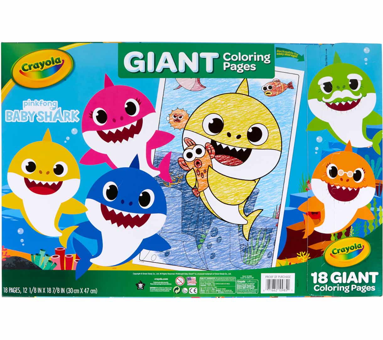 Baby Shark Giant Coloring Pages  back view.
