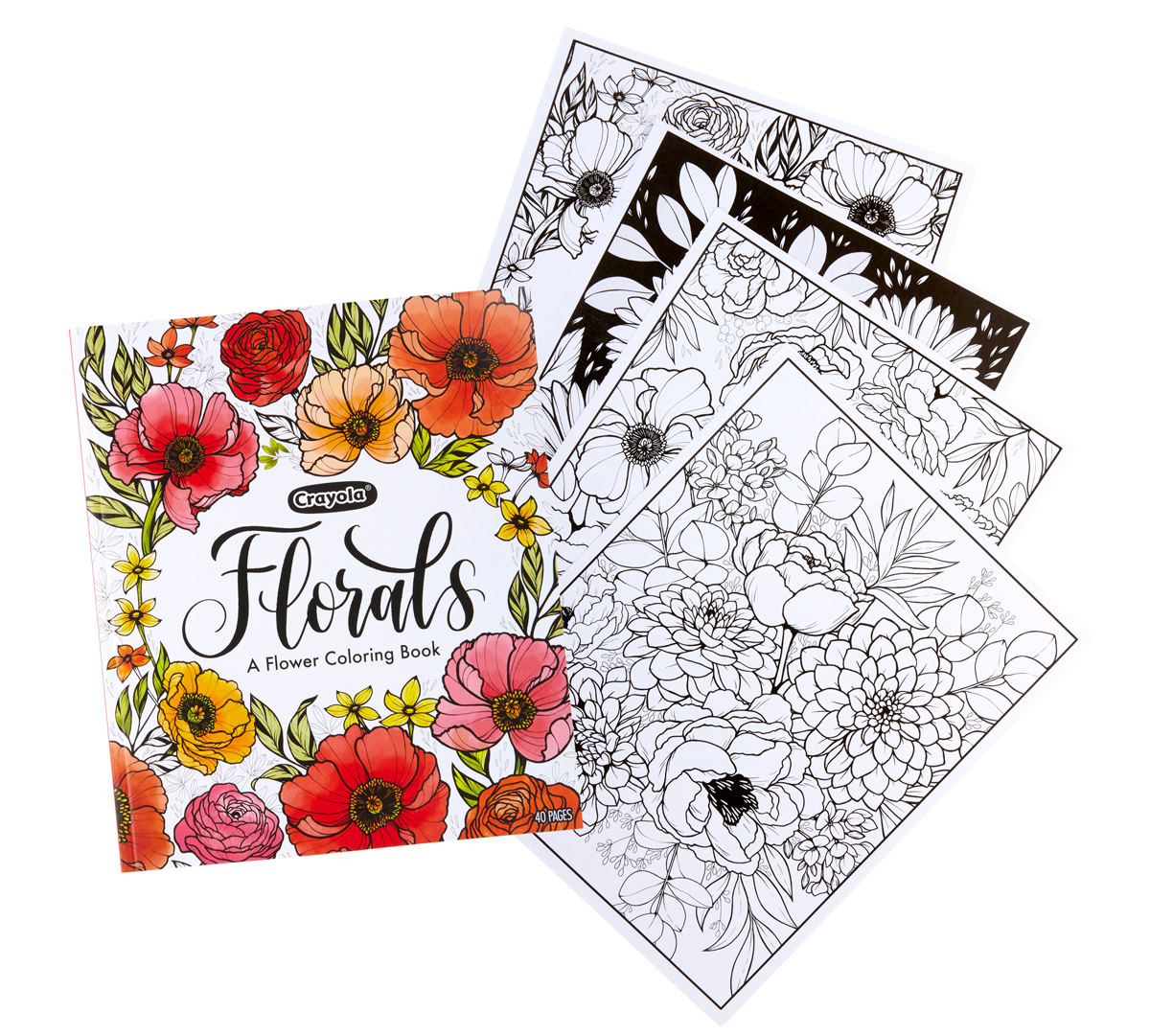 Crayola Florals Coloring Book Front View with pages