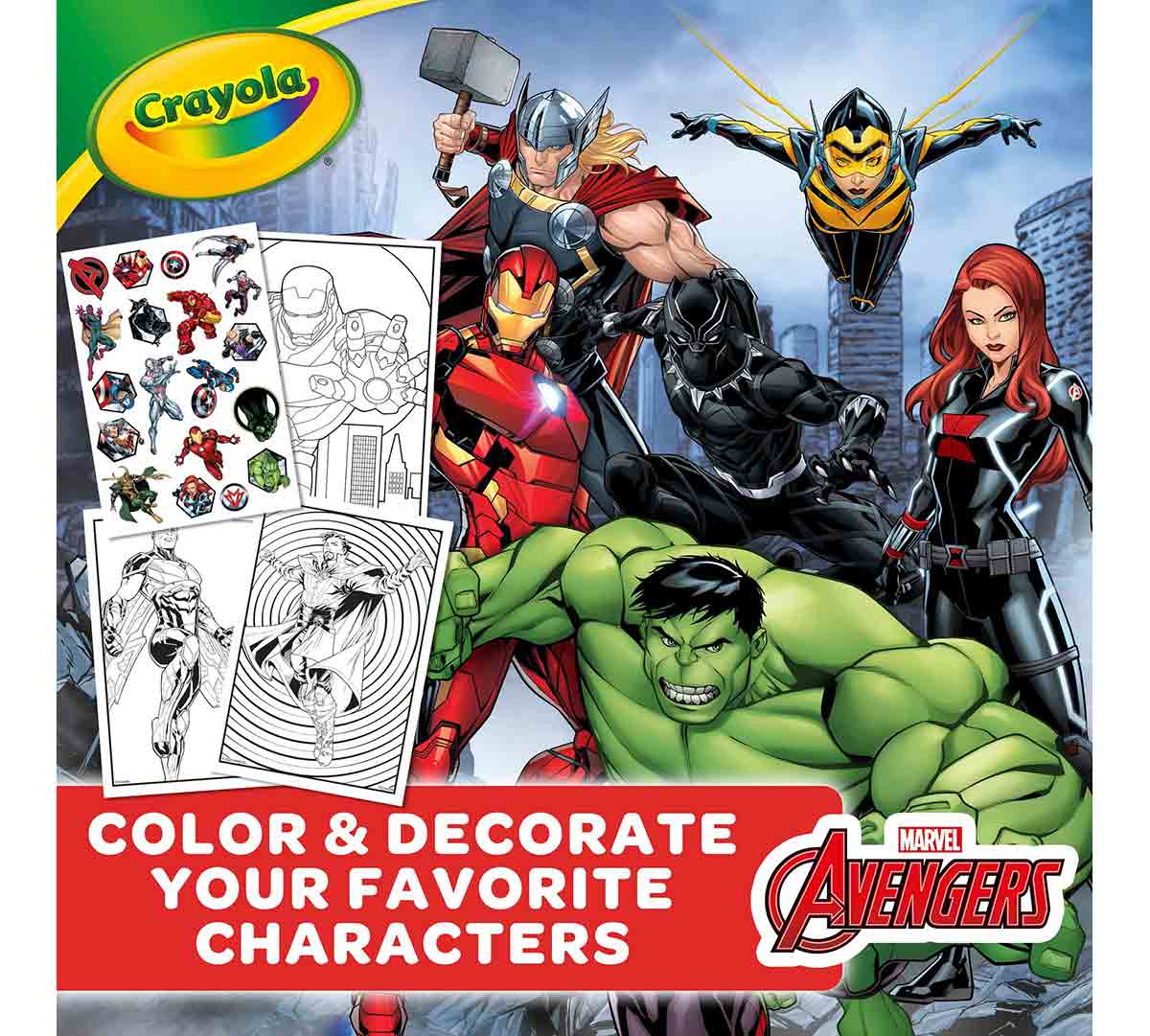 Avengers Coloring Book with Stickers color and decorate your favorite characters
