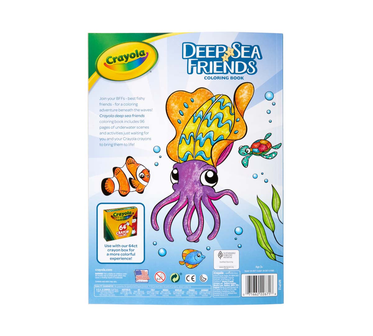 Deep Sea Friends coloring book back view.