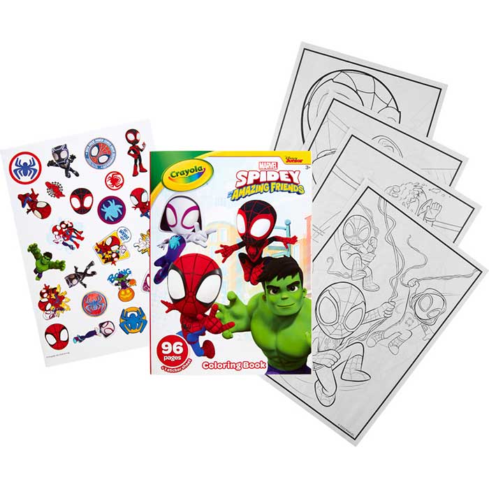 Spidey & HIs Amazing Friends Coloring Book & Sticker Sheet 96 Pages. Packaging and contents.