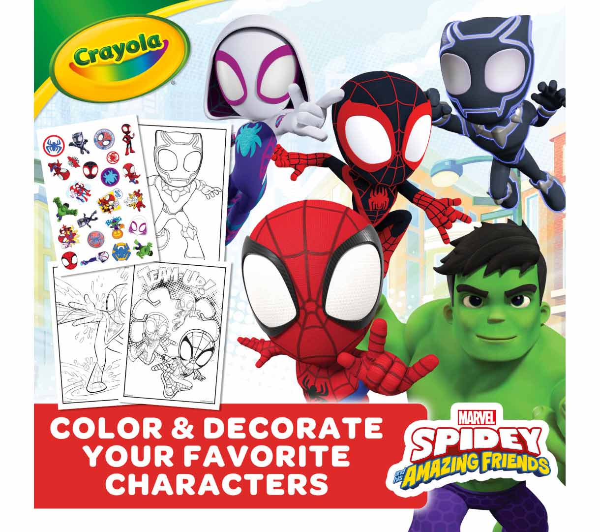 Spidey & his amazing friends coloring book & sticker sheet  96 pages. Color and decorate your favorite characters