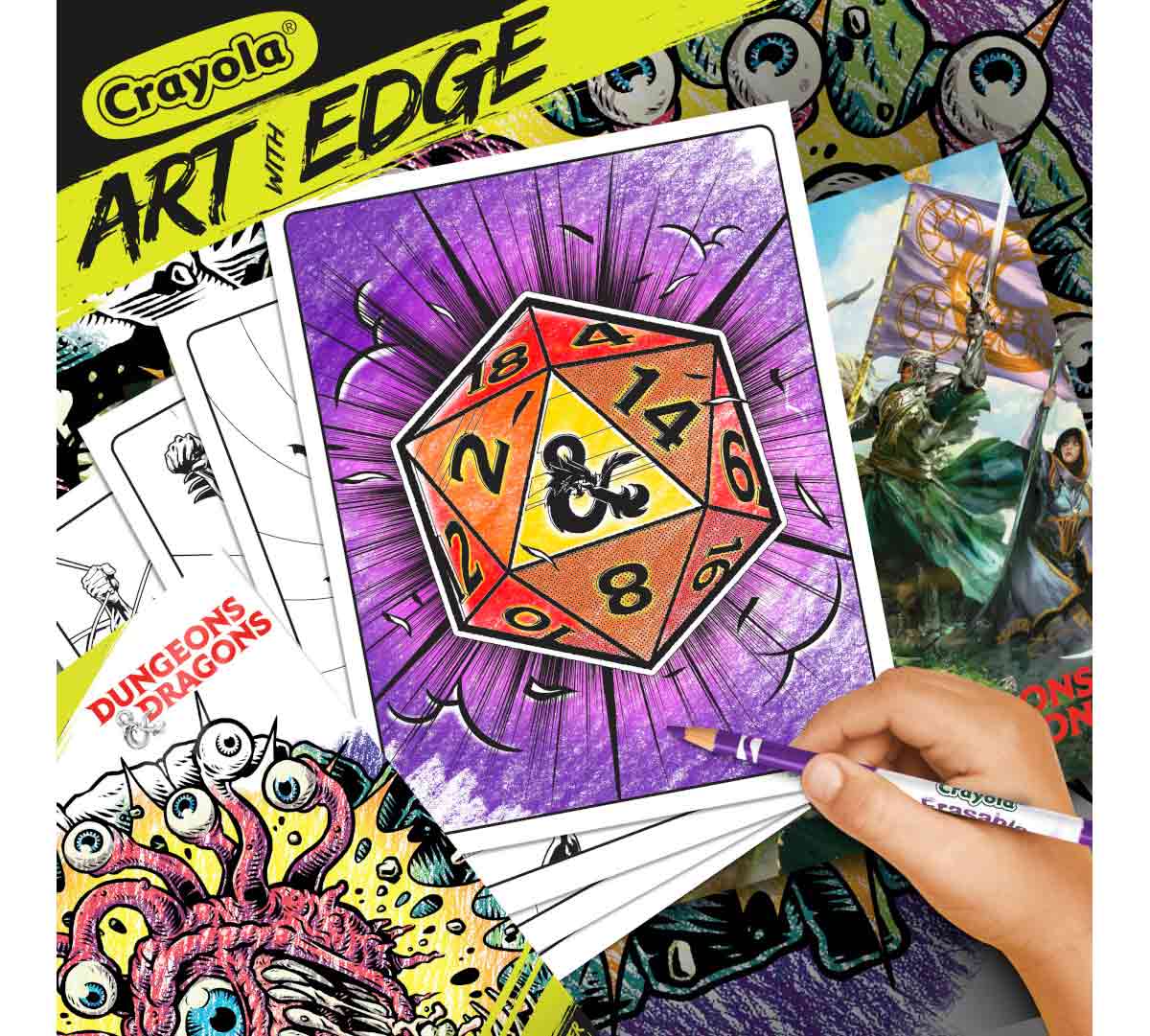 Dungeons & Dragons Art With Edge  Adult Coloring Book hand coloring in 20 sided die.