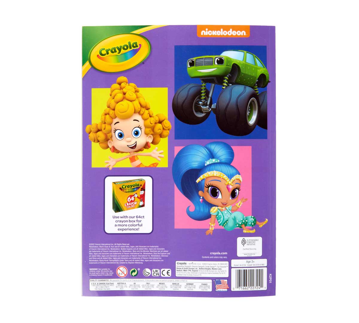 Crayola Nick Jr. Coloring Book  288 pages with Stickers back view.