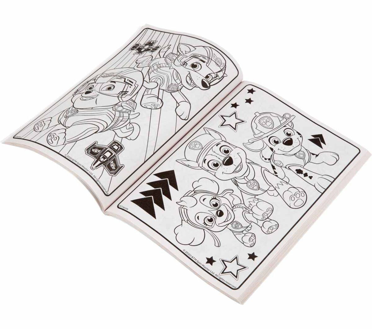 Paw Patrol Coloring Book  96 Pages. Opened to middle page.