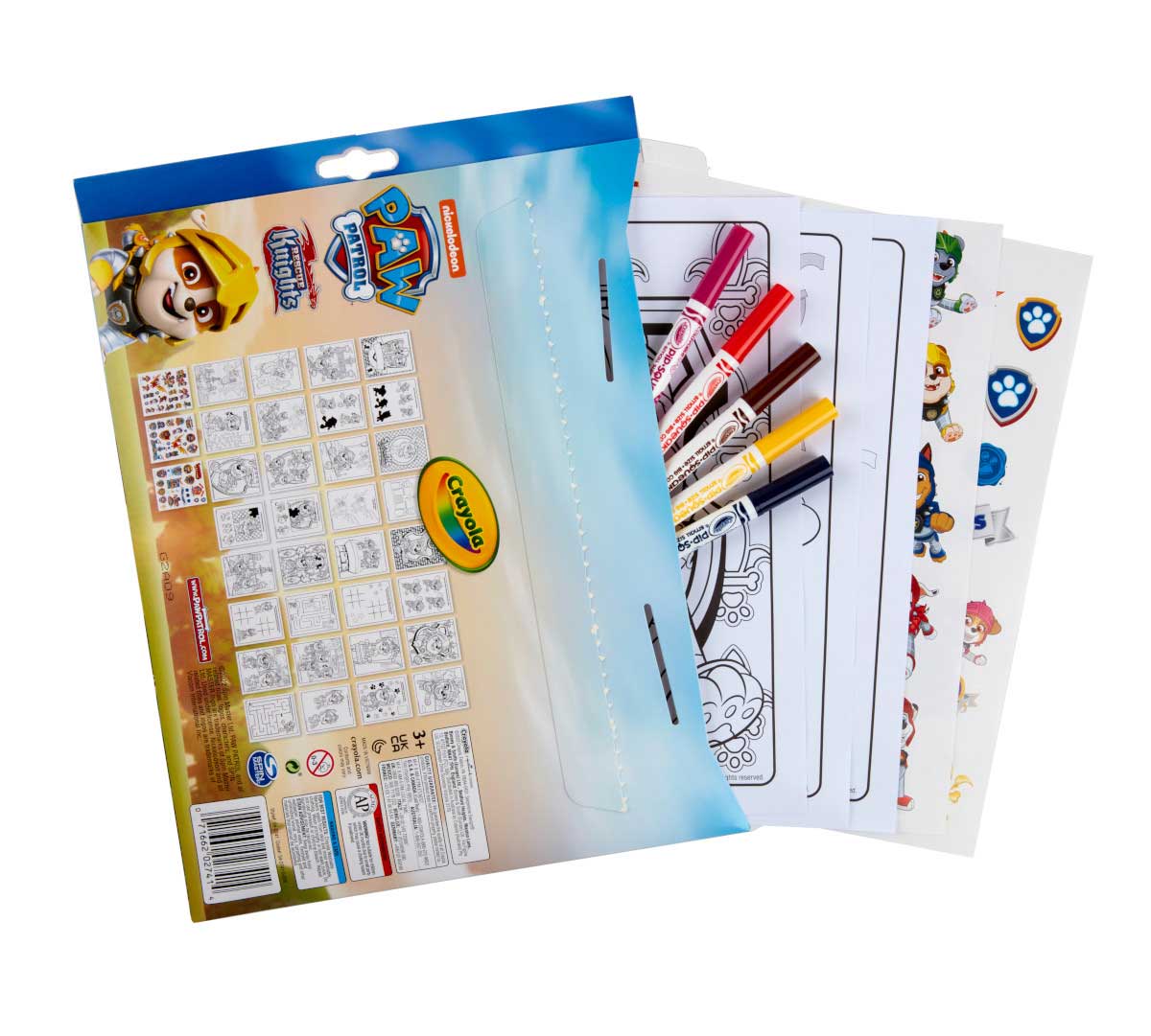 Paw Patrol Color and Sticker Acitivity Set with Markers back of packaging with contents.