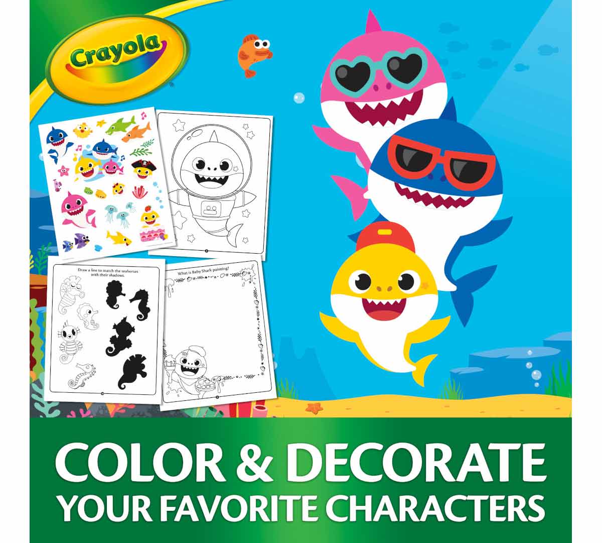 Baby Shark Color and Sticker Activity Set with Markers. Color and Decorate your favorite characters.