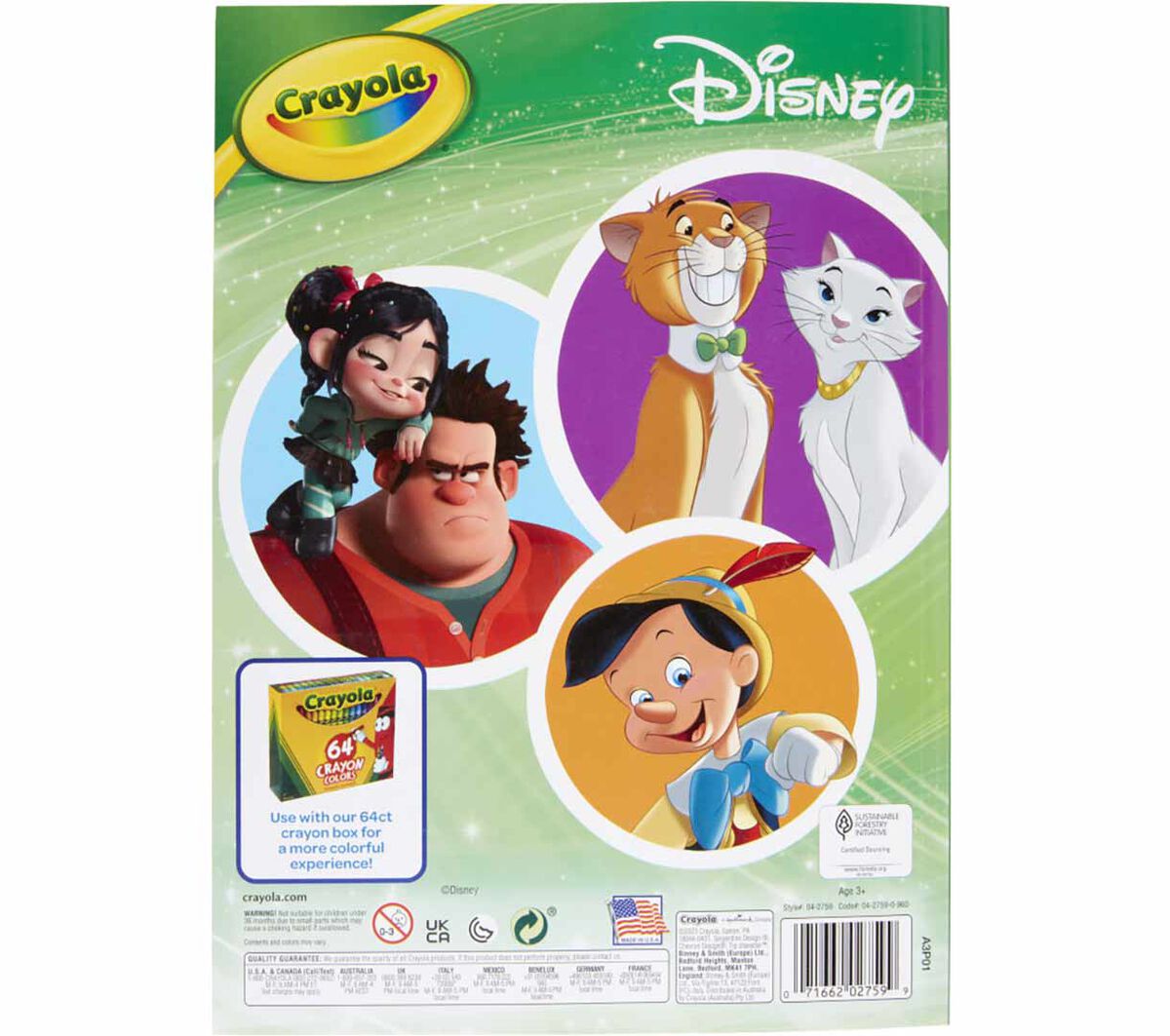 Disney Coloring Book with Stickers, 288 pages.  back view.