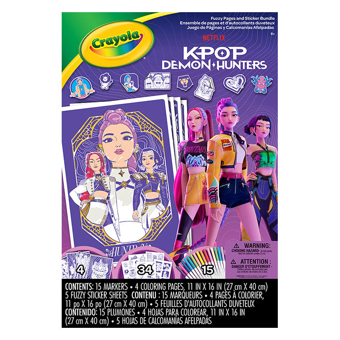 K-Pop Demon Hunters Fuzzy Coloring Pages and Stickers Bundle front view.