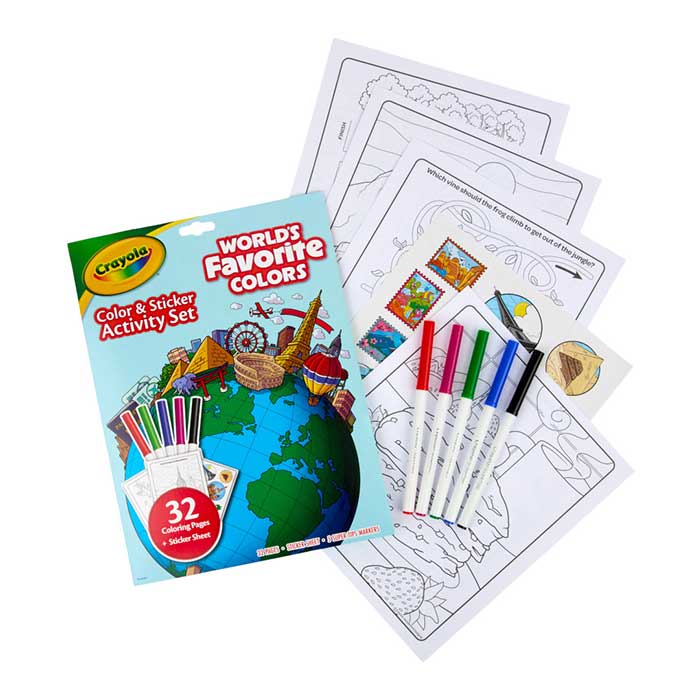 World's Favorite Color Sticker Activity Sheet with Markers packaging with contents.